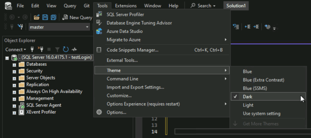 SSMS Enable Dark Mode