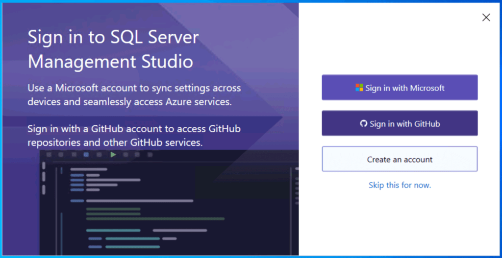 SSMS Microsoft Login for Git